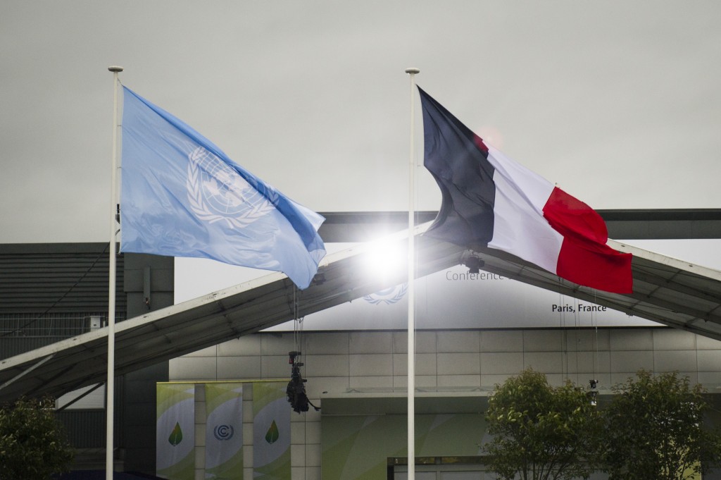 Flags above Le Bourget, site of COP21